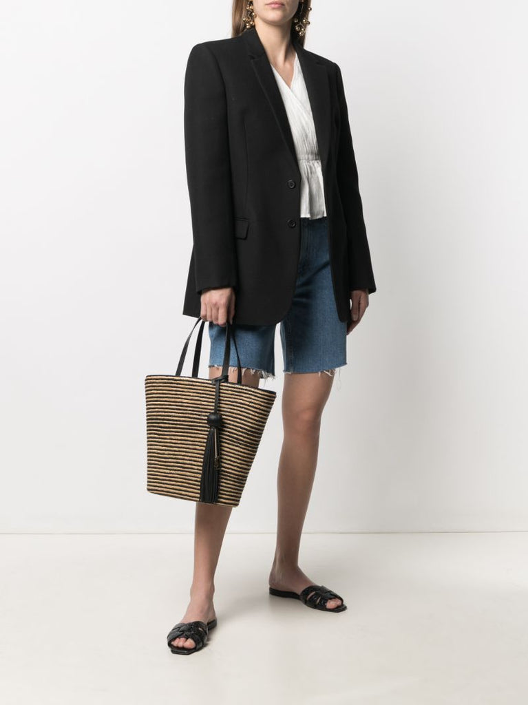 Neutral Panier Striped Raffia Tote Bag