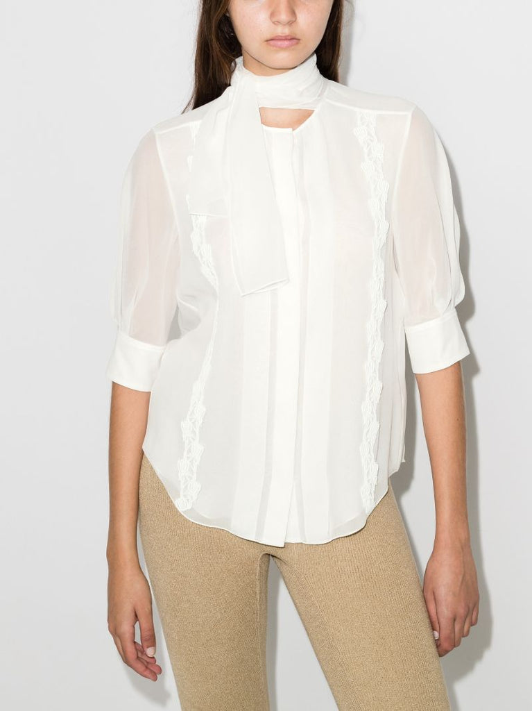 Scarf Neck Silk Shirt