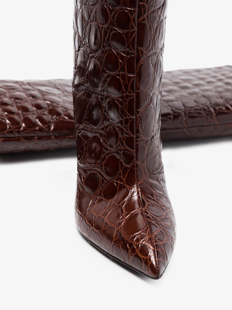 Brown 105 Mock Croc Knee-high Boots