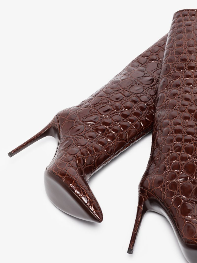 Brown 105 Mock Croc Knee-high Boots
