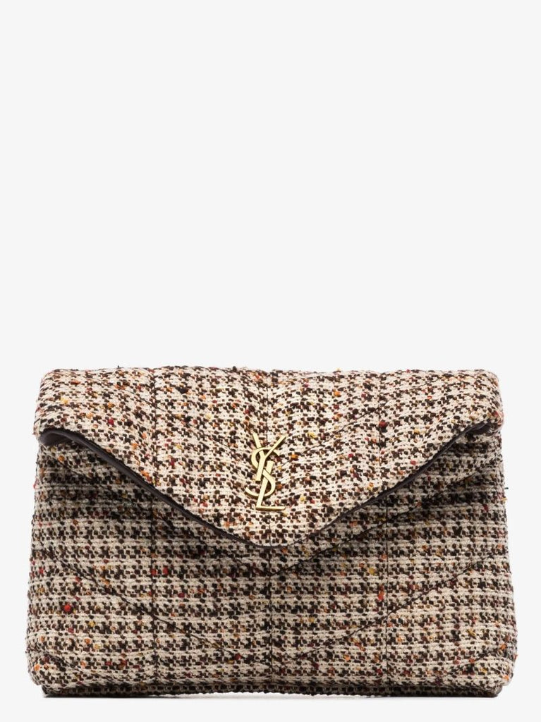 Neutral Puffer Small Tweed Pouch Bag