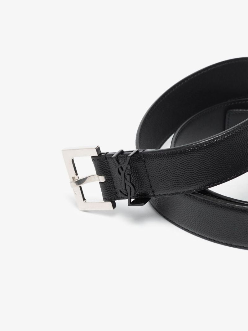 Black Monogram Buckle Leather Belt