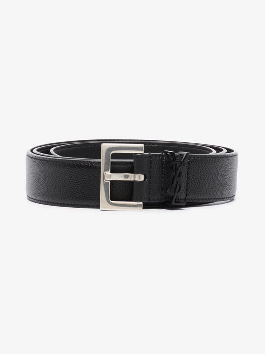 Black Monogram Buckle Leather Belt