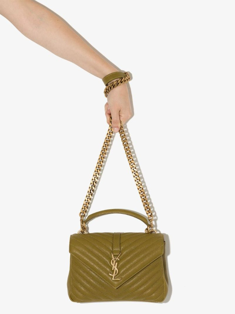 Green College Medium Leather Shoulder Bag