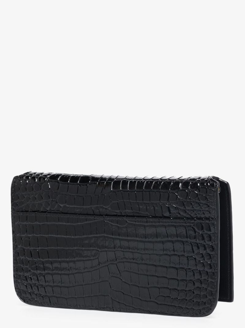 Black Mock Croc Leather Phone Holder on Chain