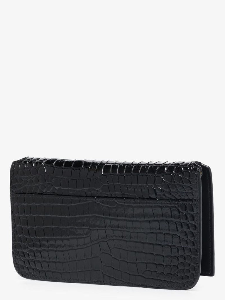 Black Mock Croc Leather Phone Holder on Chain