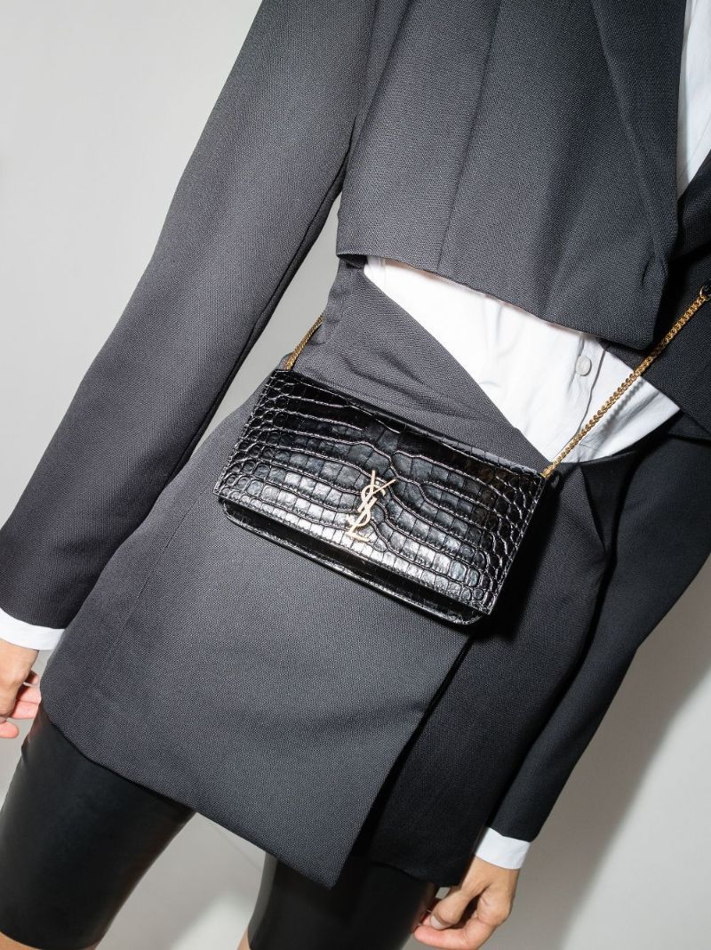 Black Mock Croc Leather Phone Holder on Chain