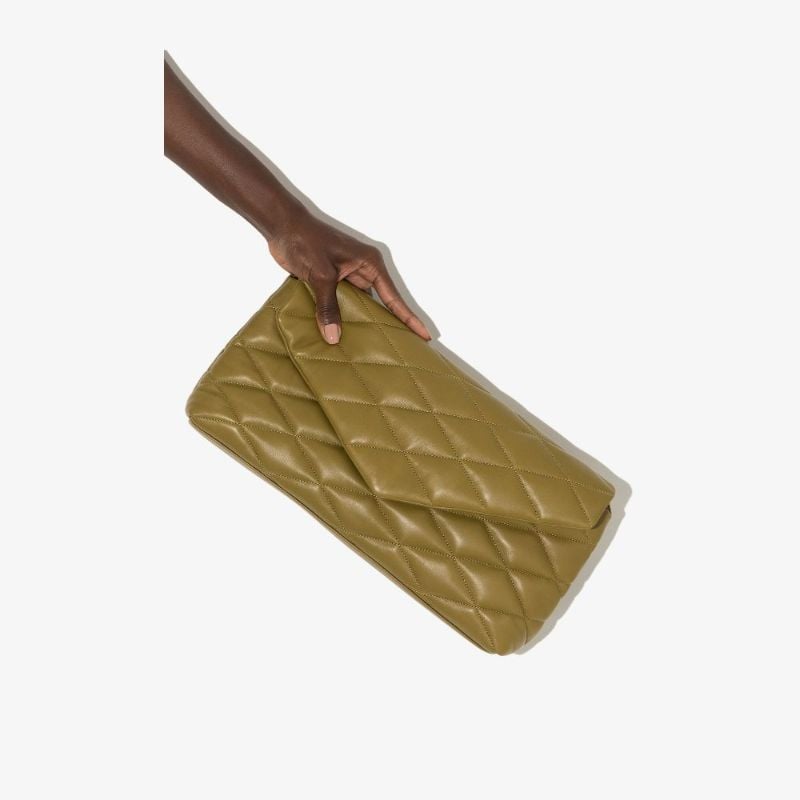Green Sade Leather Clutch Bag