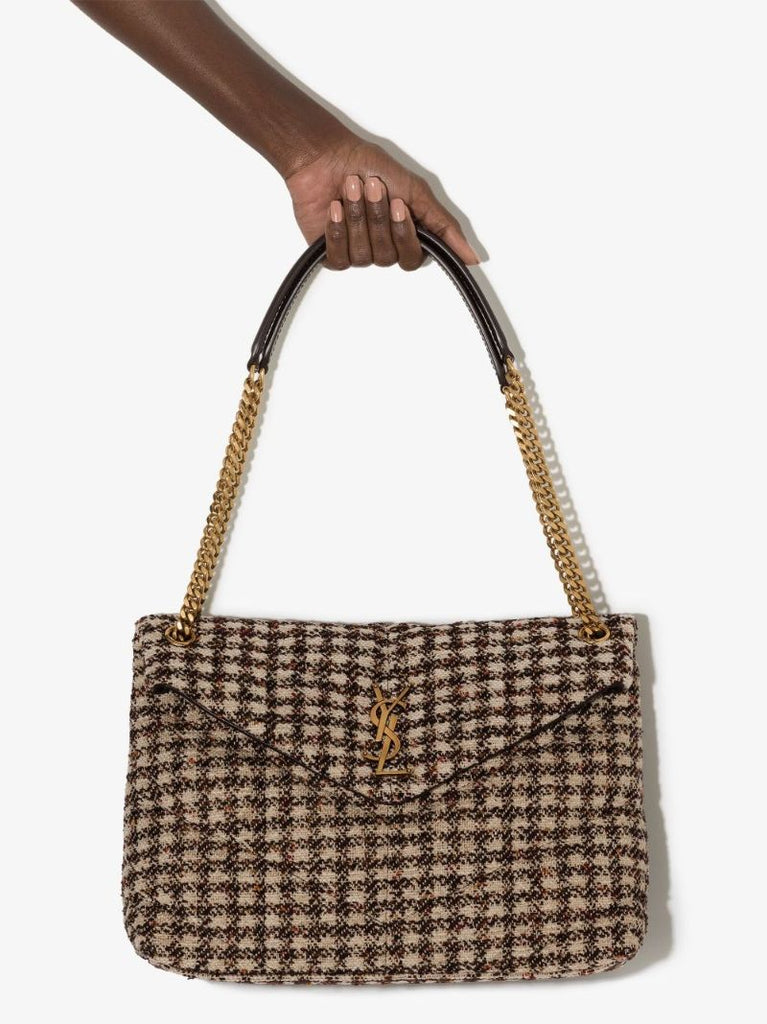 Neutral Puffer Medium Tweed Shoulder Bag
