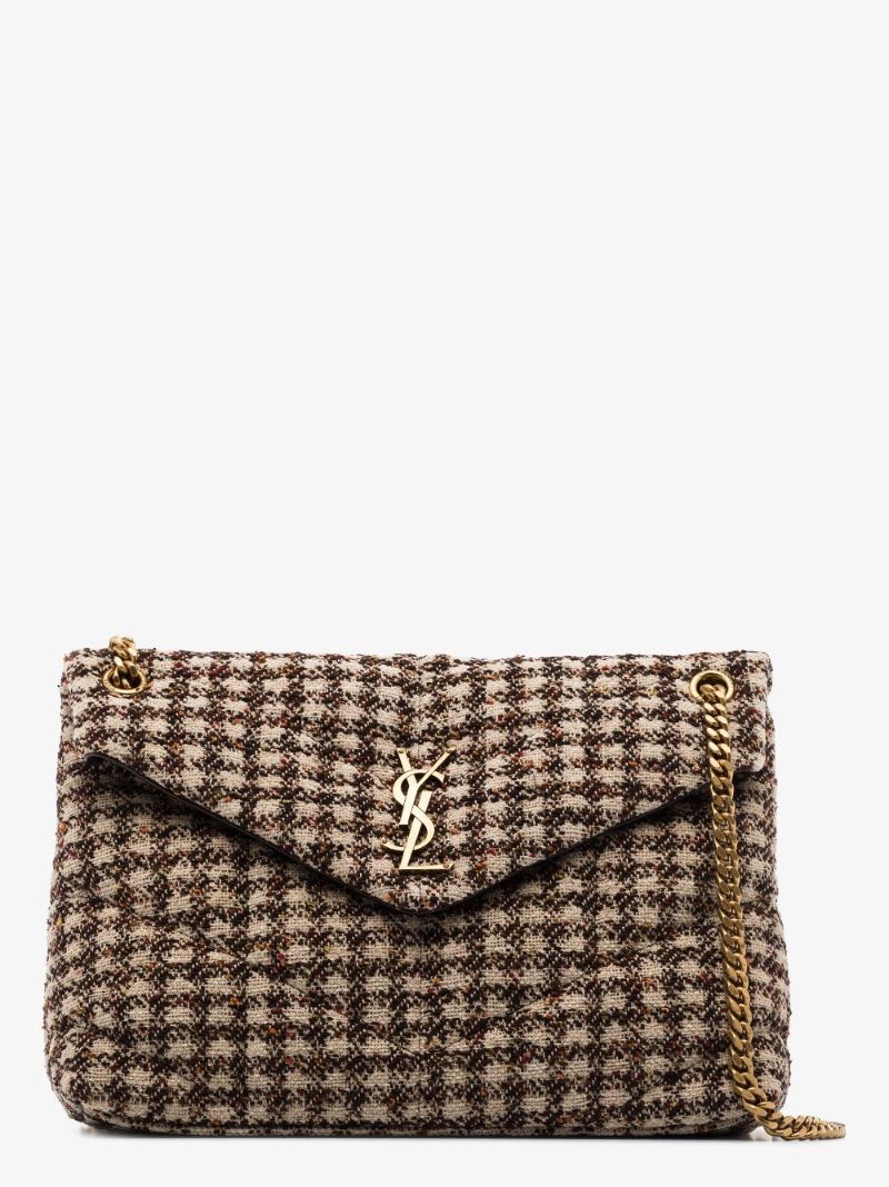Neutral Puffer Medium Tweed Shoulder Bag