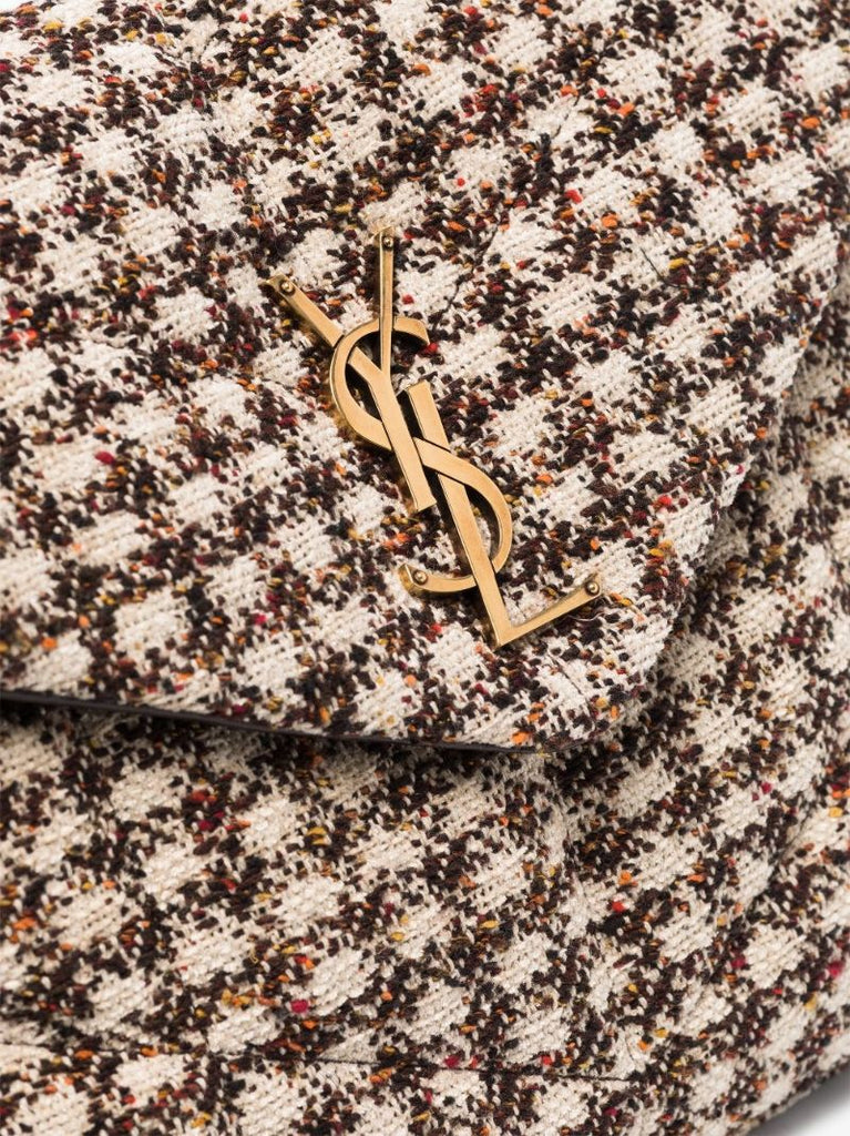 Neutral Puffer Medium Tweed Shoulder Bag