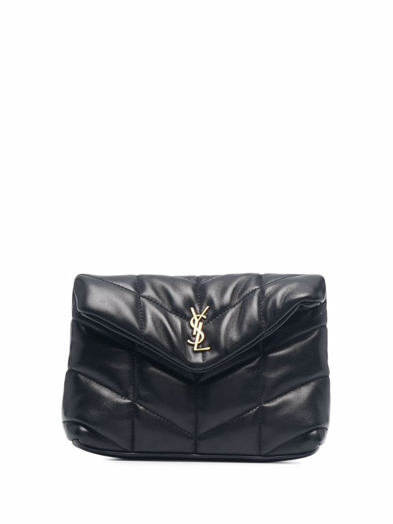 Black Small Puffer Quilted Pouch Bag