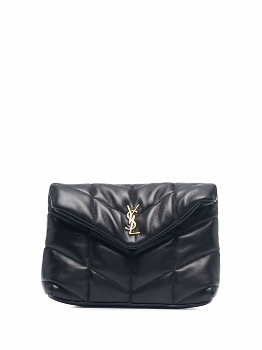 Black Small Puffer Quilted Pouch Bag