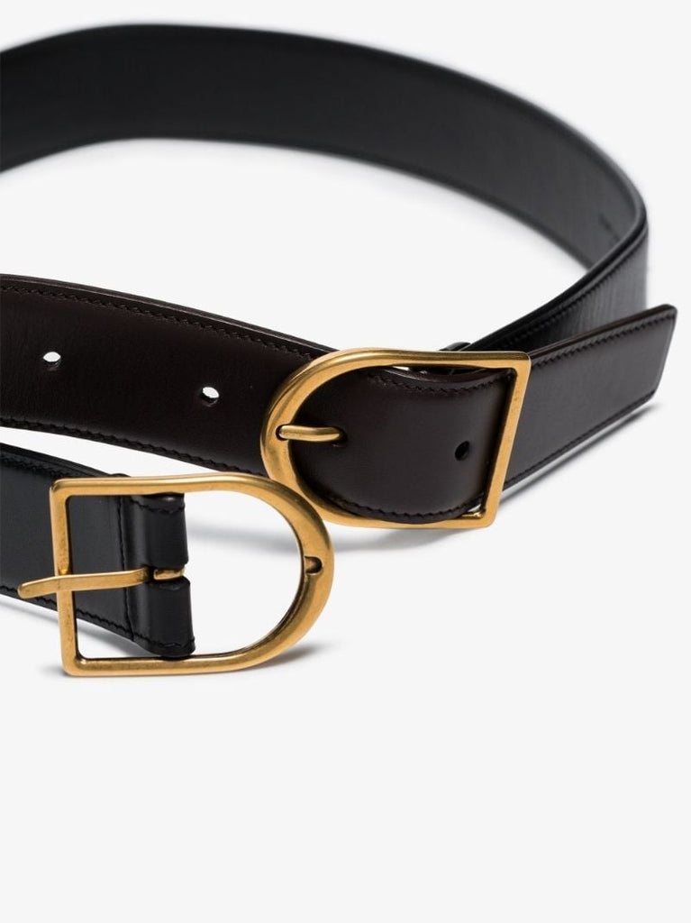 Black Double Buckle Leather Belt