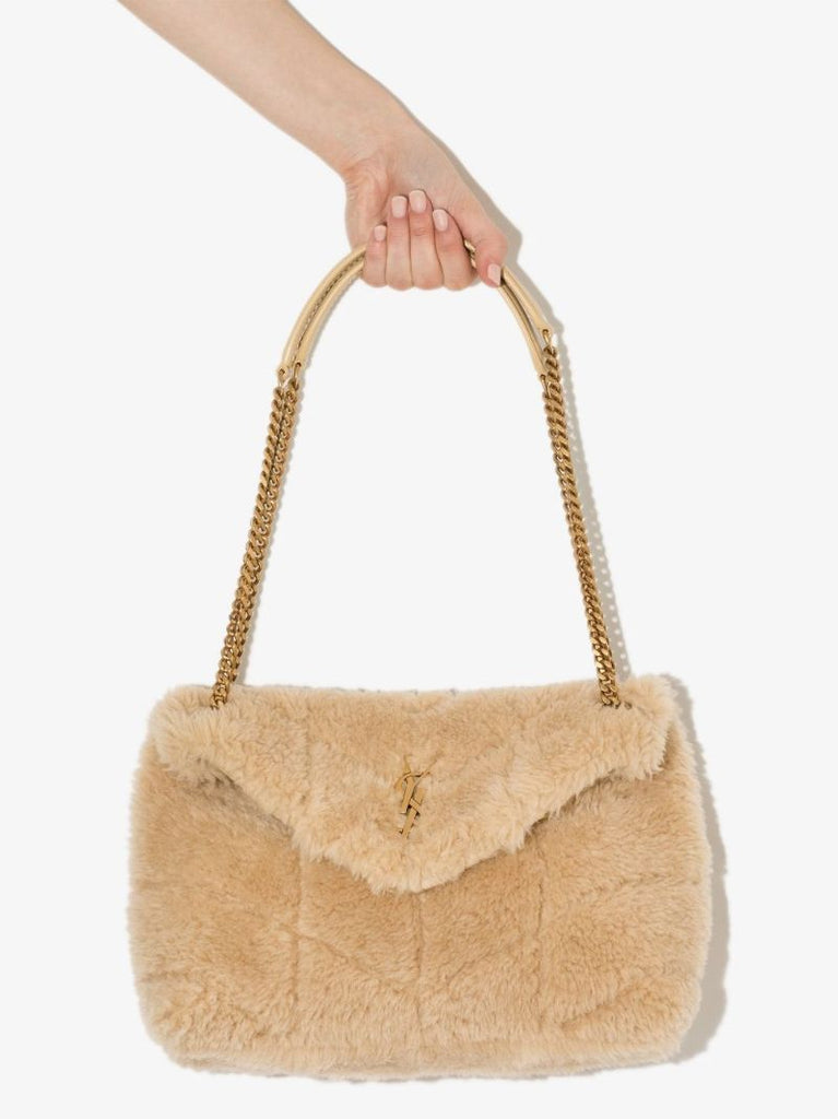 Neutral Loulou Puffer Small Shearling Shoulder Bag