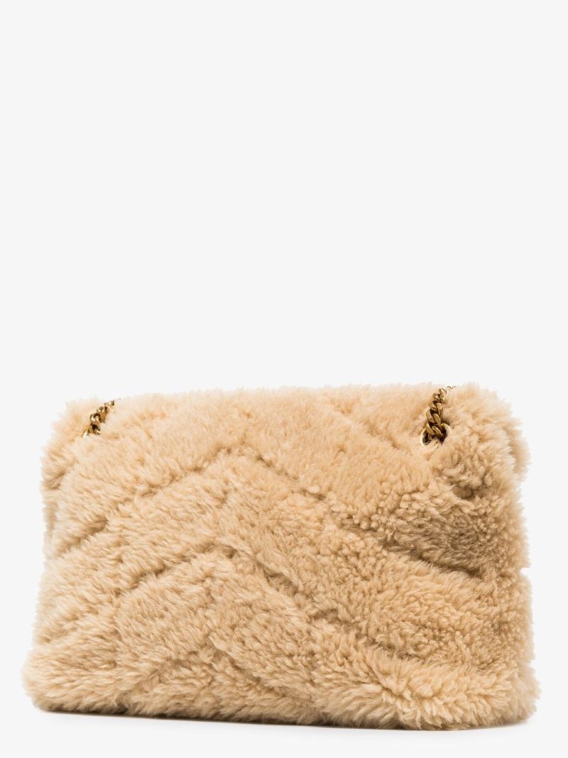 Neutral Loulou Puffer Small Shearling Shoulder Bag