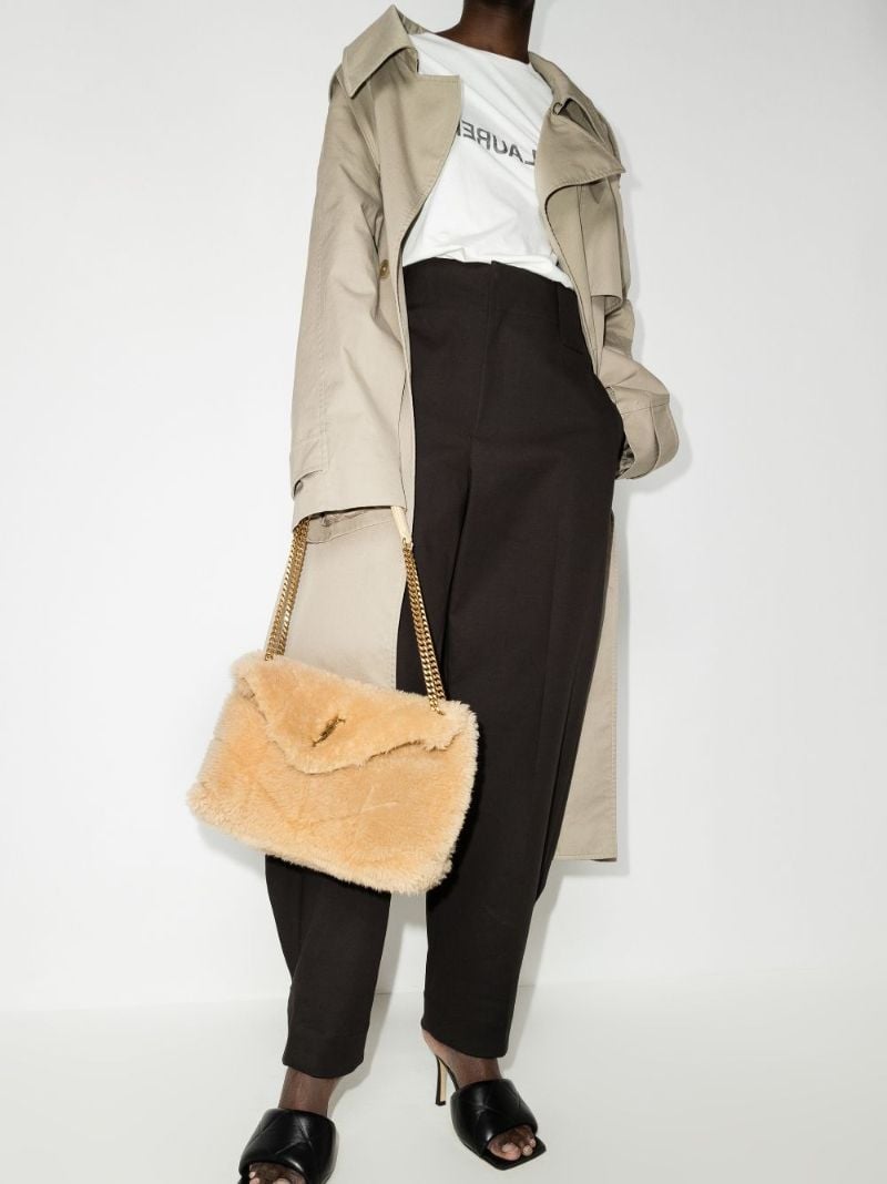 Neutral Loulou Puffer Small Shearling Shoulder Bag