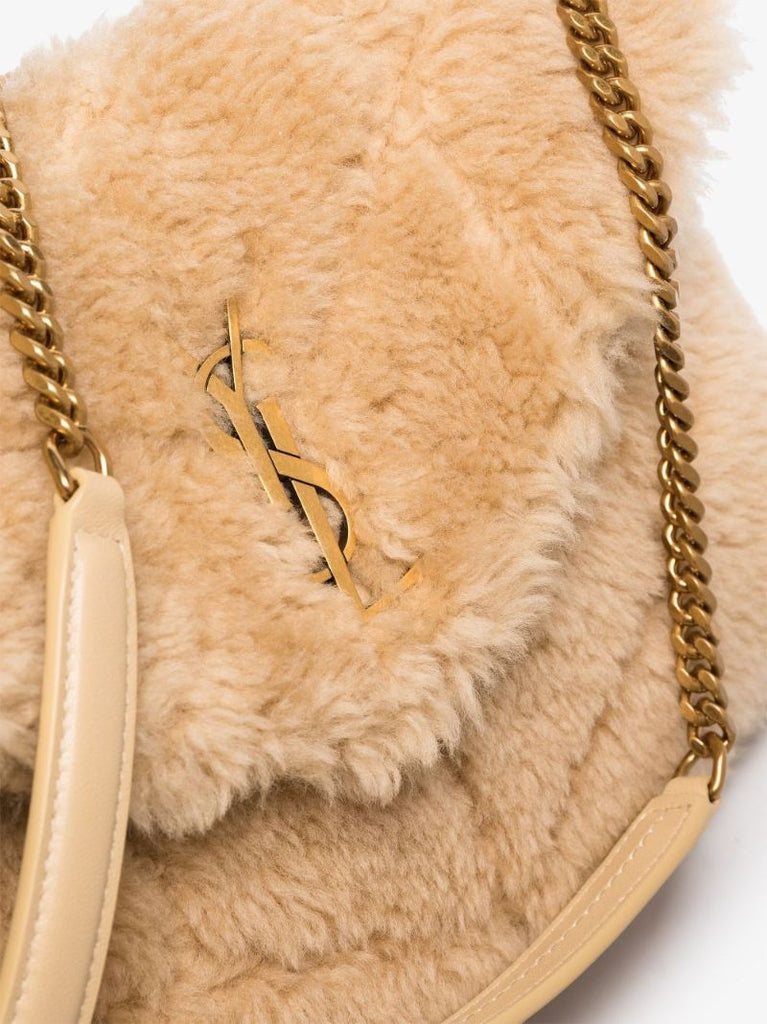 Neutral Loulou Puffer Small Shearling Shoulder Bag