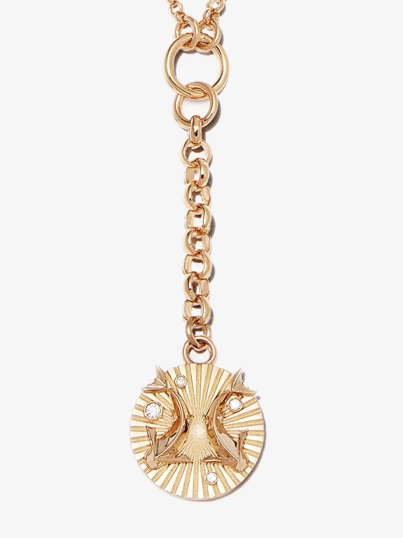 18k Yellow Gold Pisces Baby Medallion Diamond Necklace