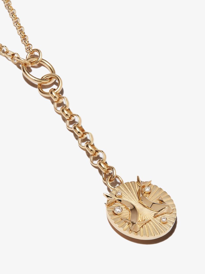 18k Yellow Gold Pisces Baby Medallion Diamond Necklace