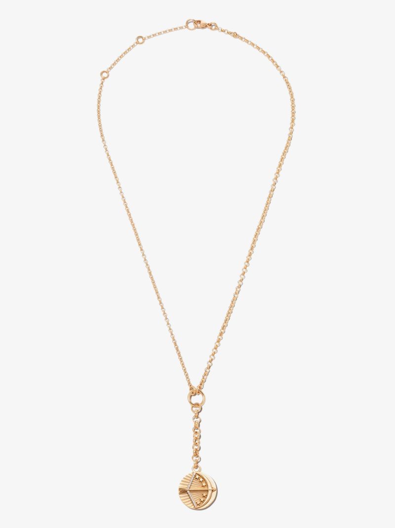18k Yellow Gold Sagittarius Baby Medallion Belcher Chain Diamond Necklace
