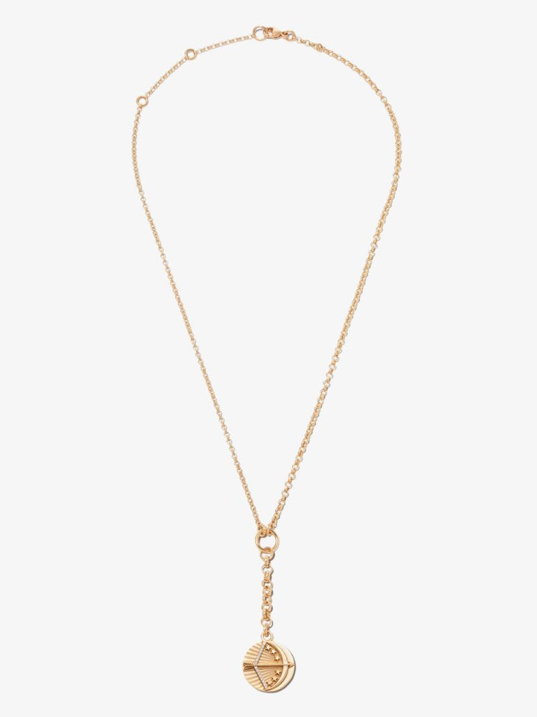 18k Yellow Gold Sagittarius Baby Medallion Belcher Chain Diamond Necklace