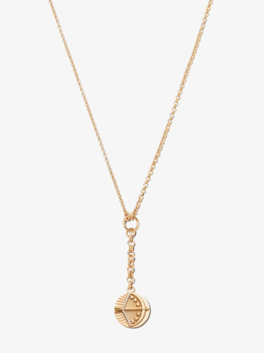 18k Yellow Gold Sagittarius Baby Medallion Belcher Chain Diamond Necklace