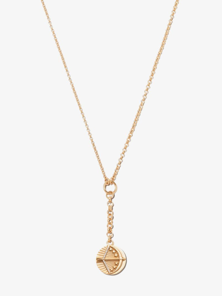 18k Yellow Gold Sagittarius Baby Medallion Belcher Chain Diamond Necklace