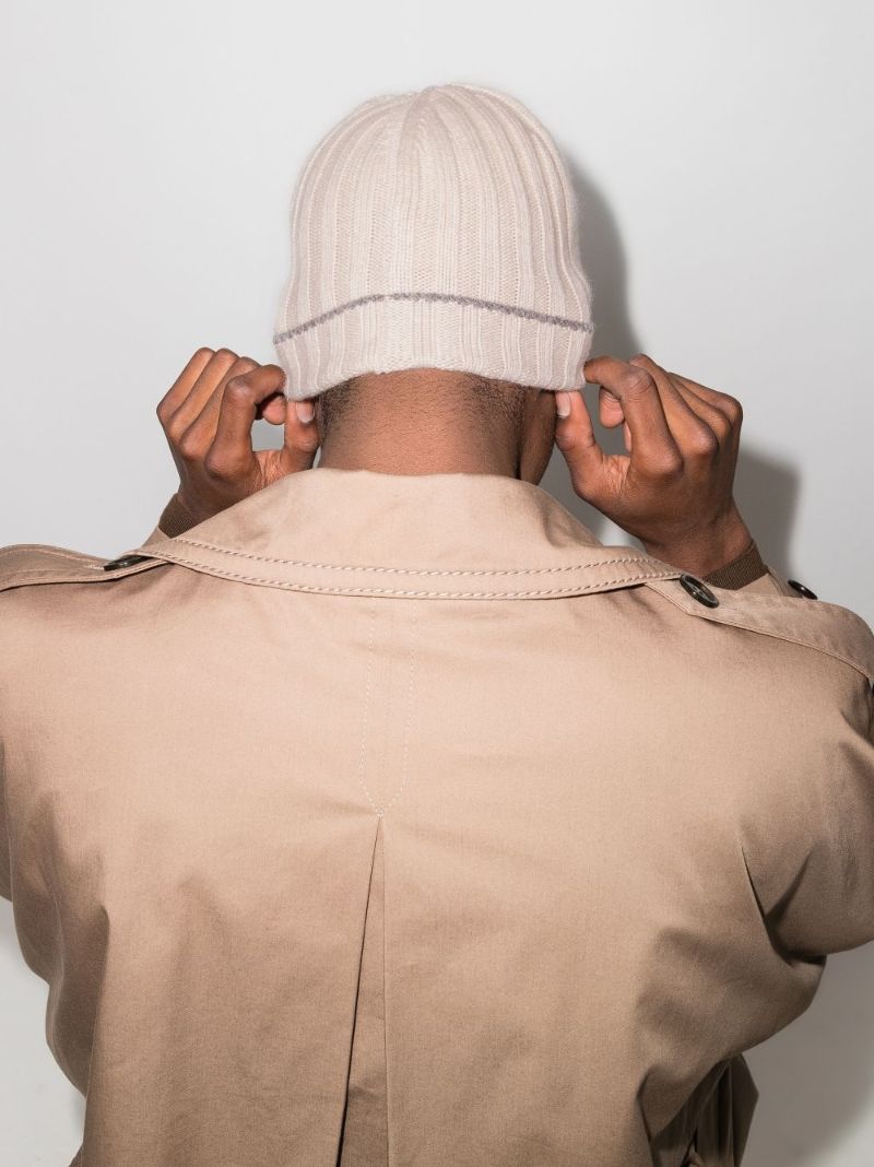 Neutral Ribbed Cashmere Beanie