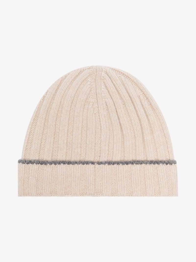 Neutral Ribbed Cashmere Beanie