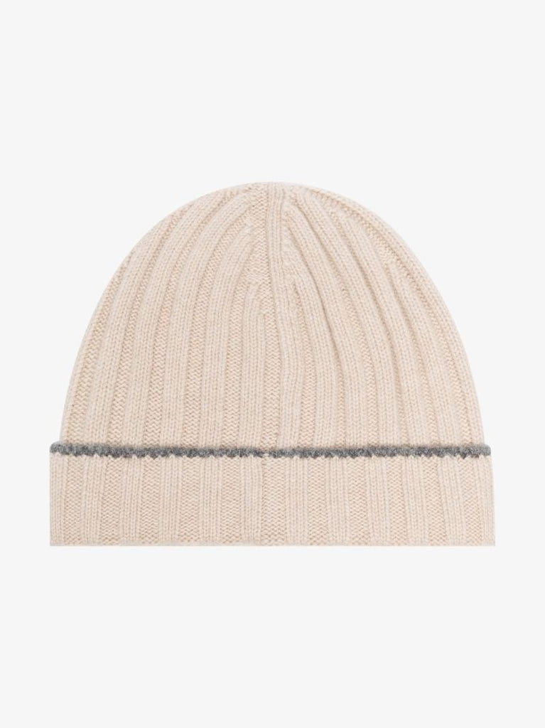 Neutral Ribbed Cashmere Beanie