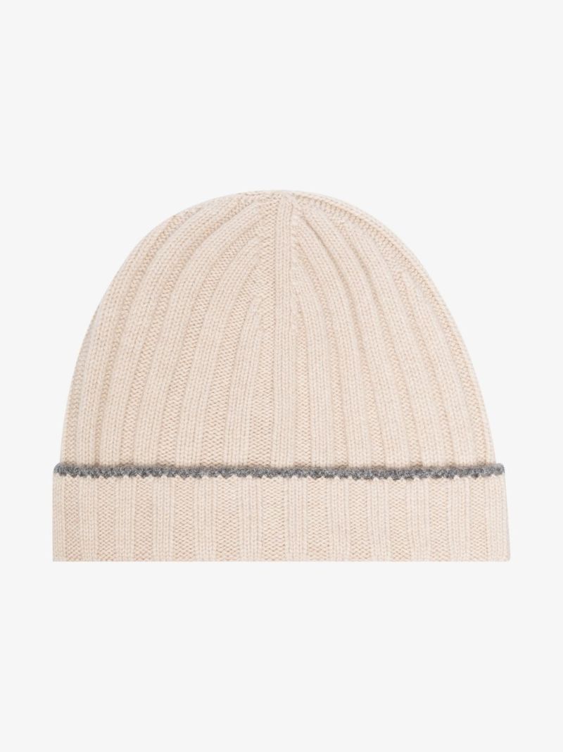 Neutral Ribbed Cashmere Beanie