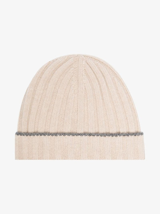 Neutral Ribbed Cashmere Beanie