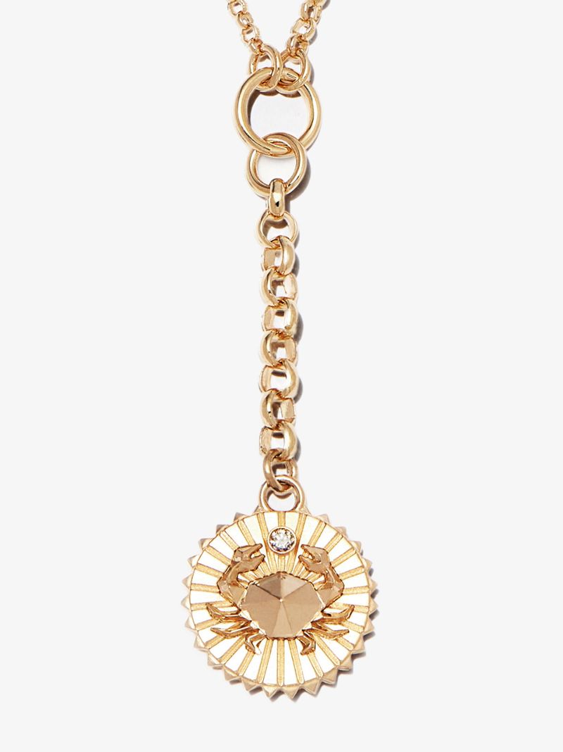 18k Yellow Gold Cancer Baby Medallion Diamond Necklace