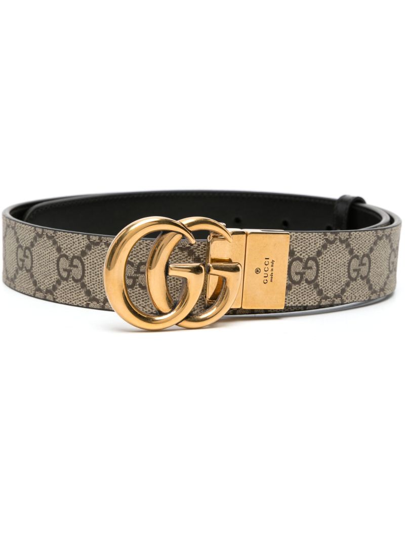 Black and Beige Gg Marmont Reversible Belt