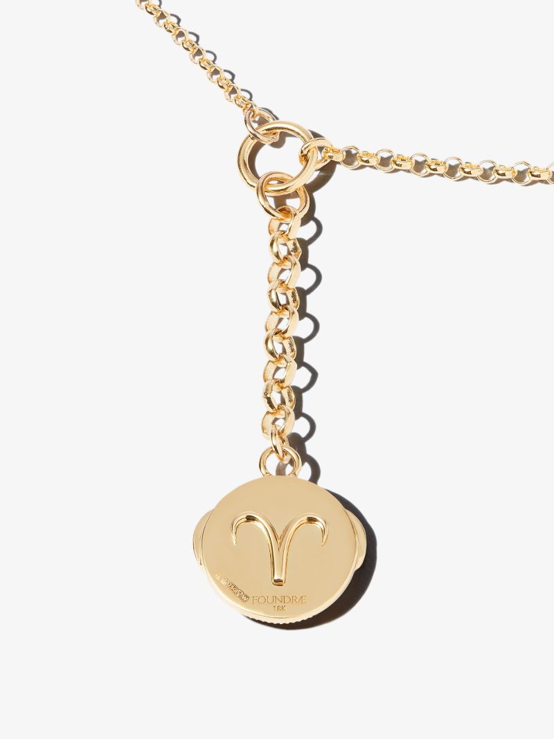 18k Yellow Gold Aries Baby Medallion Belcher Chain Necklace