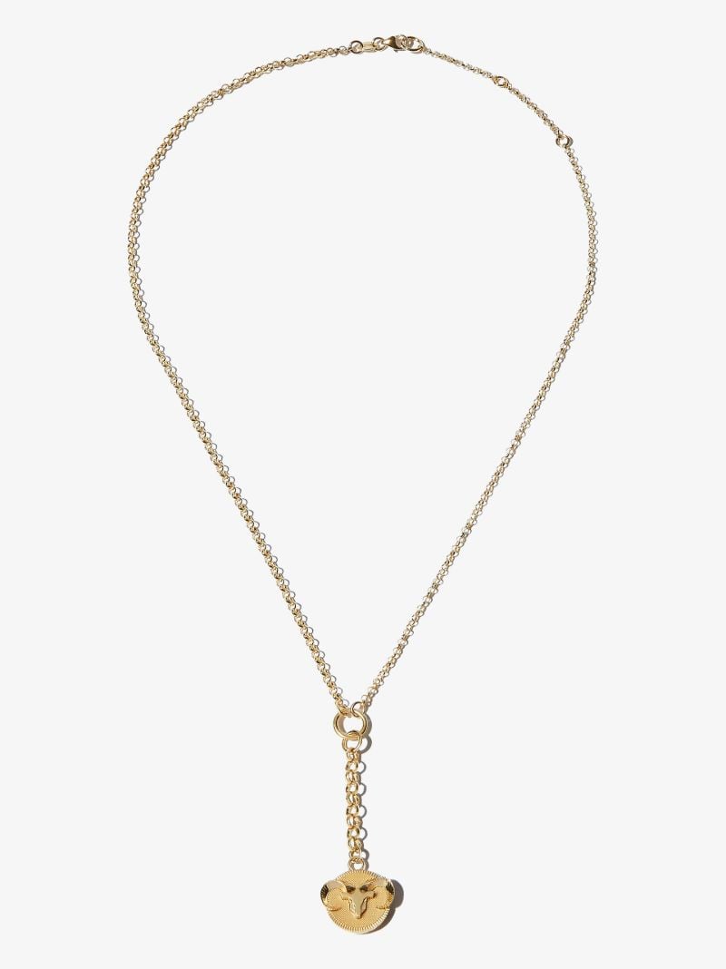 18k Yellow Gold Aries Baby Medallion Belcher Chain Necklace