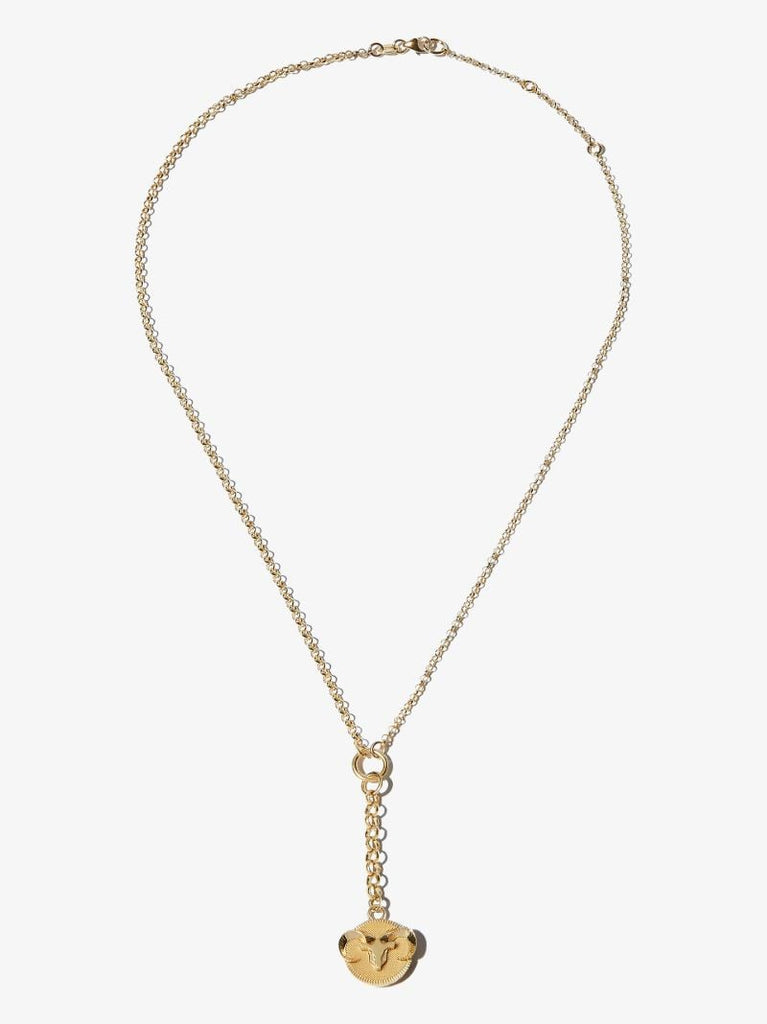 18k Yellow Gold Aries Baby Medallion Belcher Chain Necklace