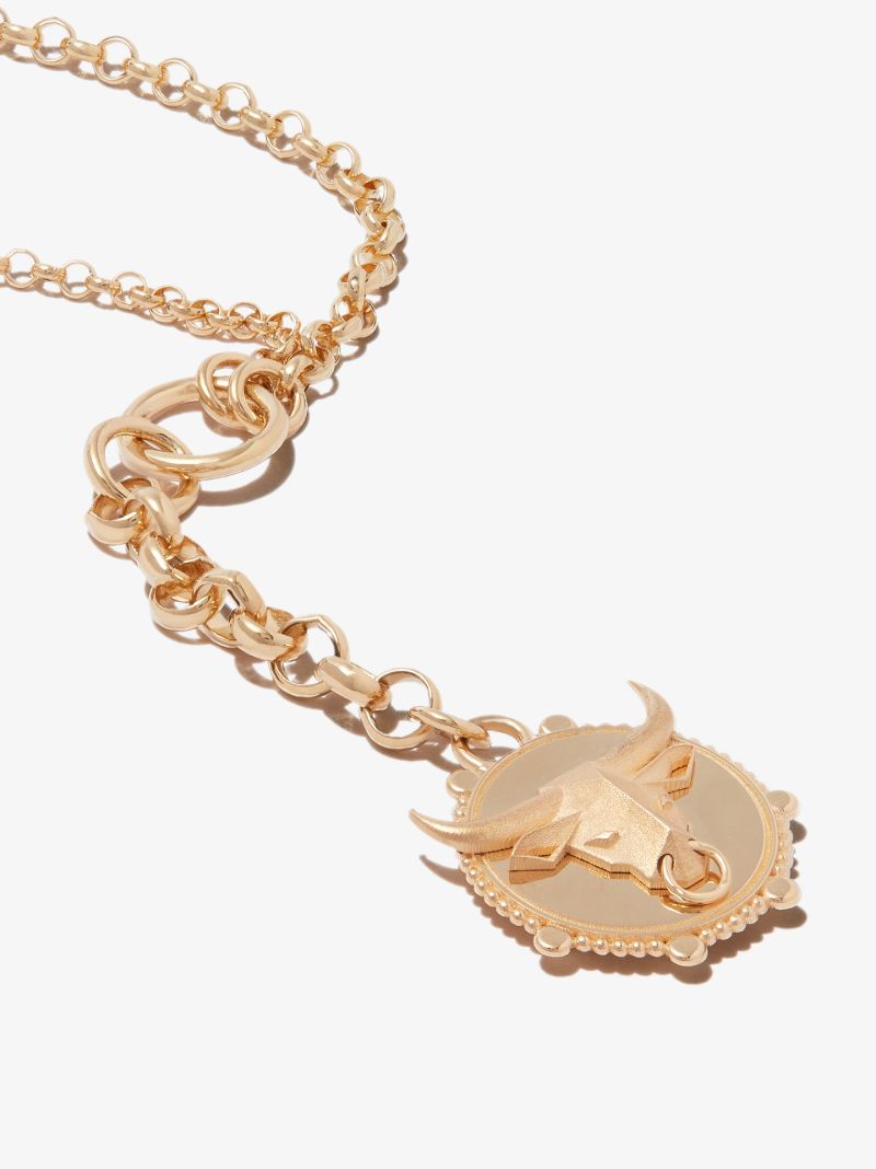 18k Yellow Gold Taurus Baby Medallion Belcher Chain Necklace
