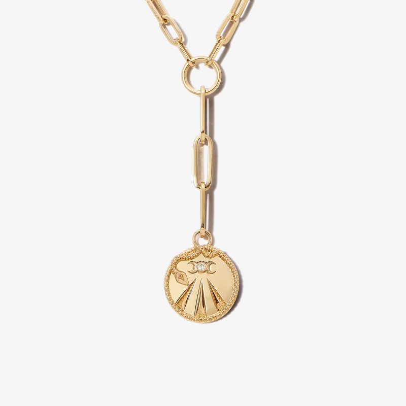 18k Yellow Gold Mind Body Soul Extended Fob Chain Diamond Necklace
