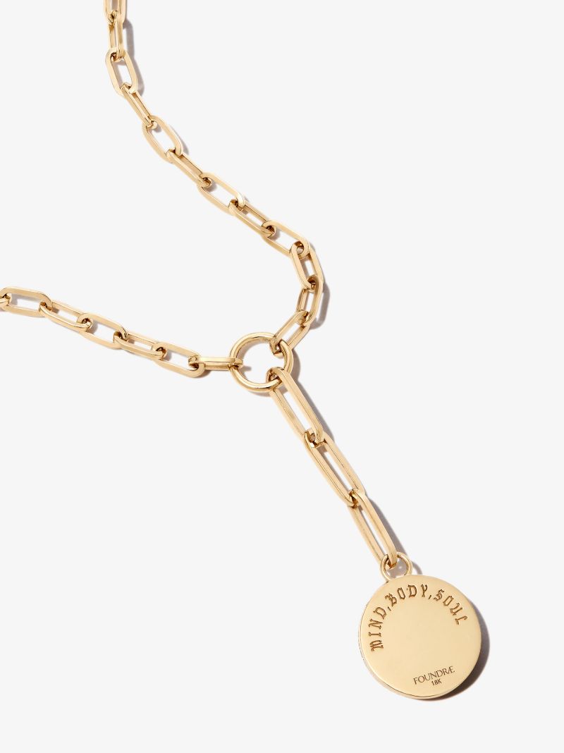 18k Yellow Gold Mind Body Soul Extended Fob Chain Diamond Necklace
