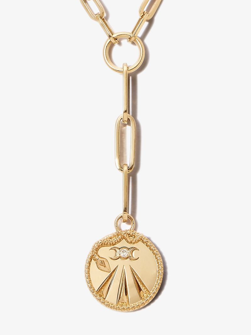 18k Yellow Gold Mind Body Soul Extended Fob Chain Diamond Necklace