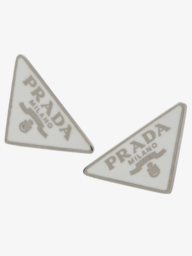 Silver Tone and White Symbole Stud Earrings