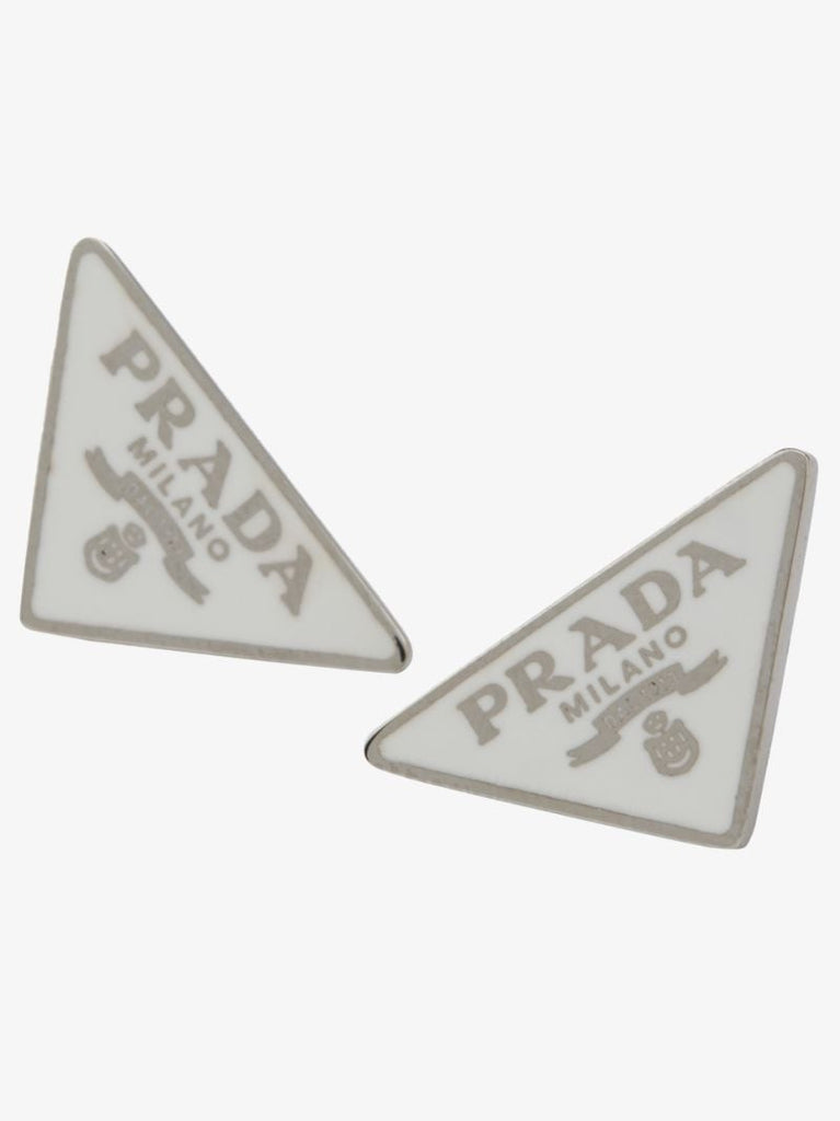 Silver Tone and White Symbole Stud Earrings