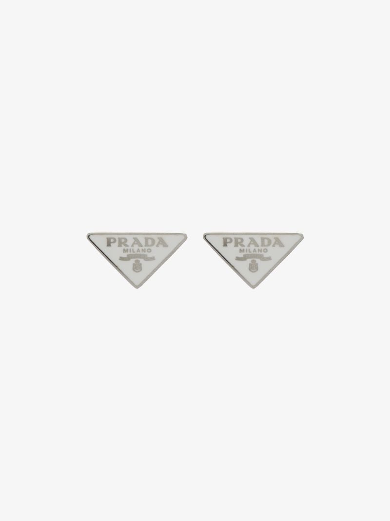 Silver Tone and White Symbole Stud Earrings