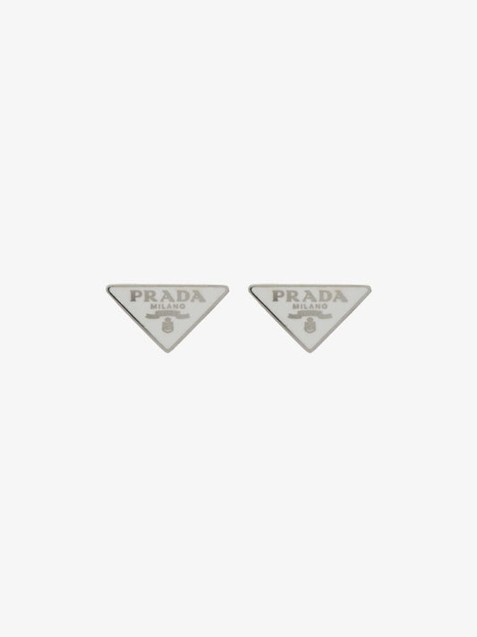 Silver Tone and White Symbole Stud Earrings