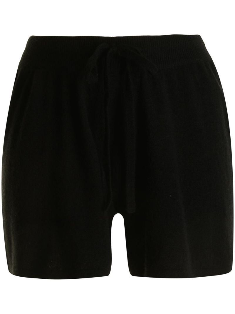 Black Knitted Drawstring Cashmere Shorts