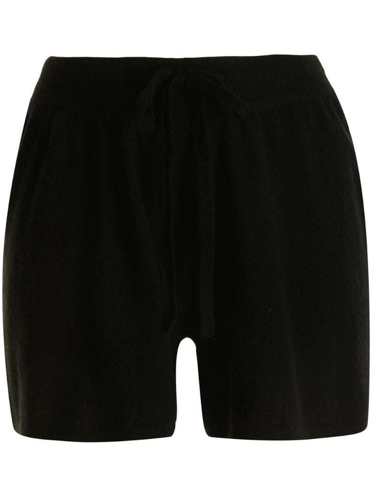 Black Knitted Drawstring Cashmere Shorts