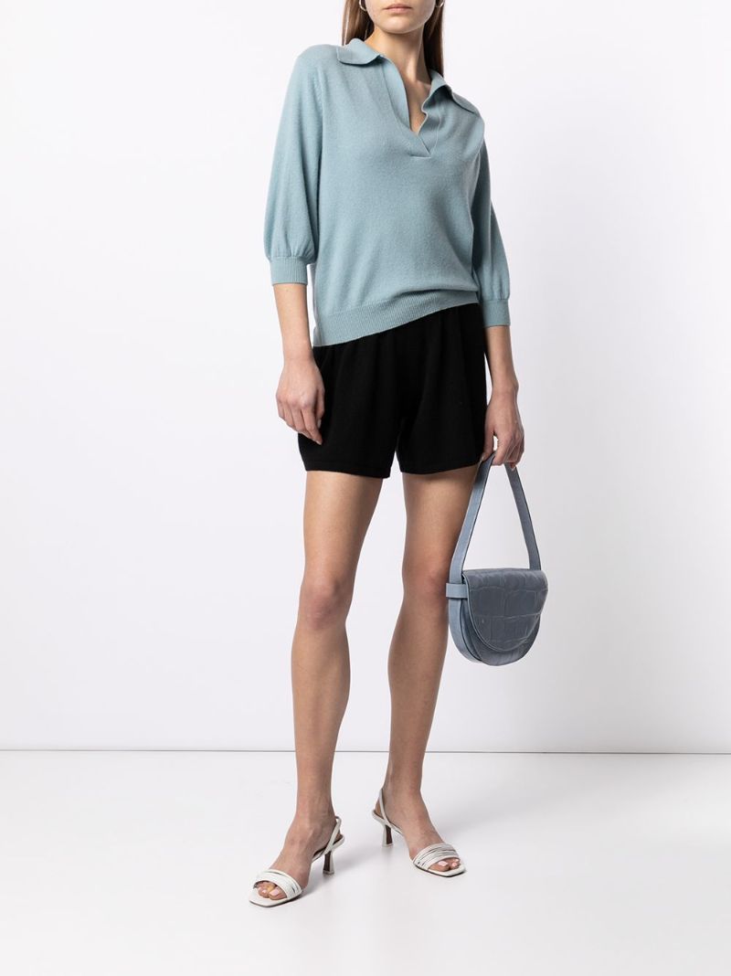 Black Knitted Drawstring Cashmere Shorts