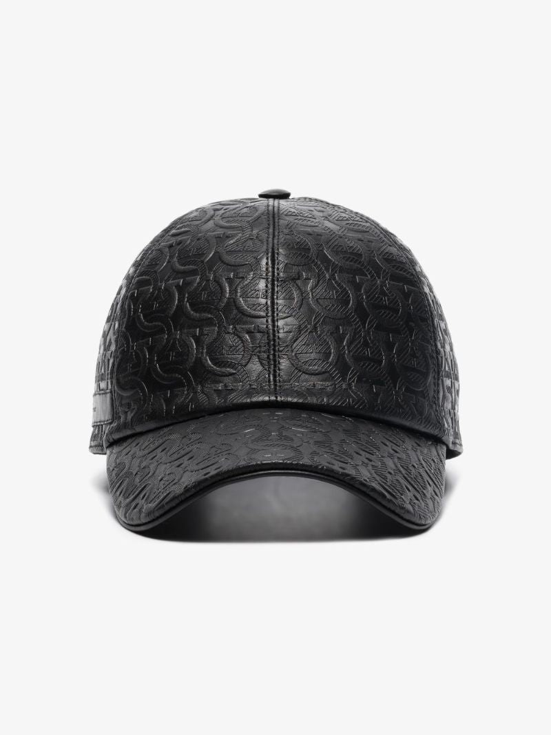 Black Gancini Leather Baseball Cap